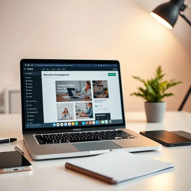 A professional workspace featuring a laptop with a WordPress dashboard, representing a WordPress website development company in India.